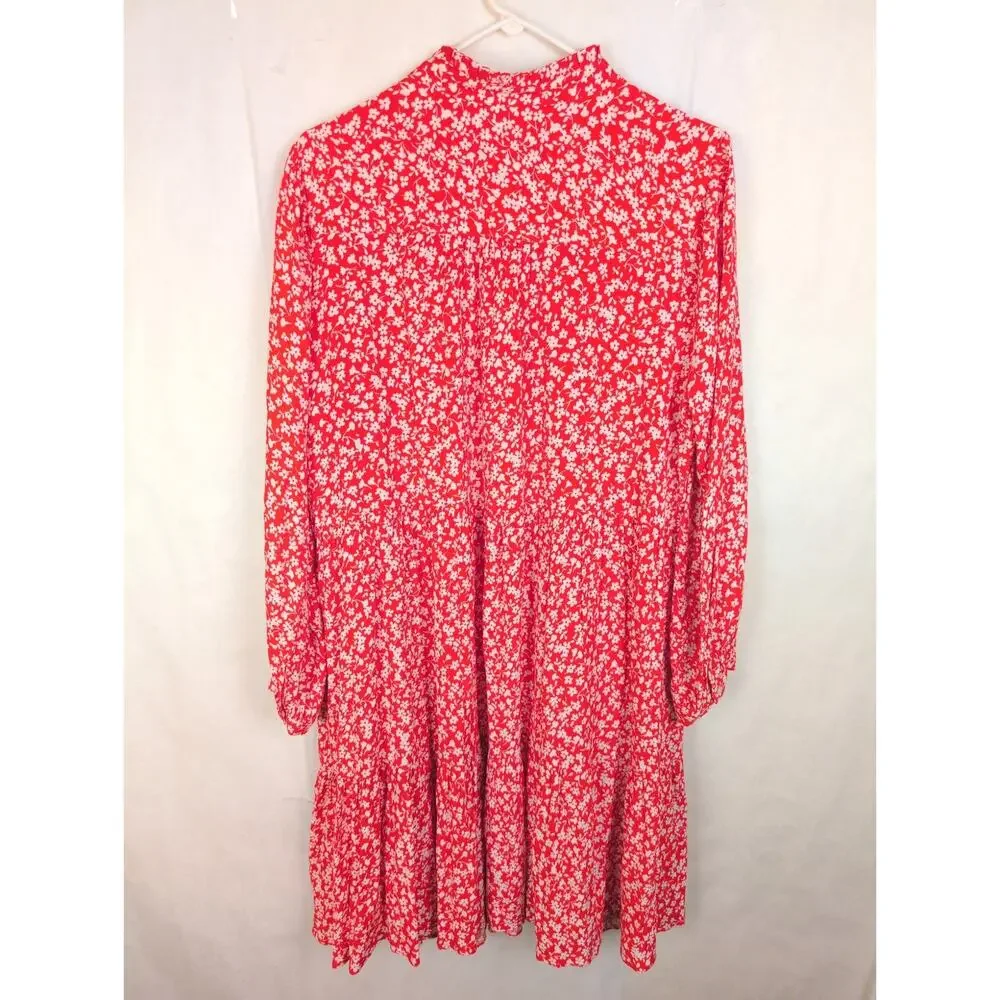 J.Crew red and white floral shirt dress Size XL Boho Dainty Cottagecore Ditzy